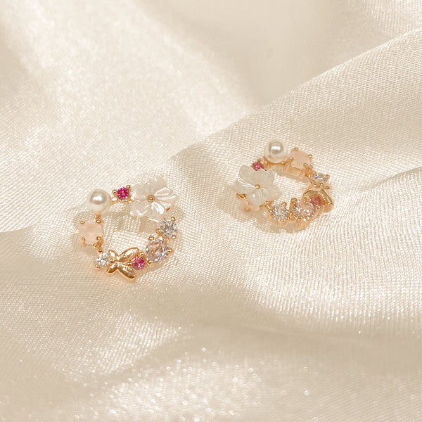 Pink Floral Earrings - 18k Rose Gold Vermeil