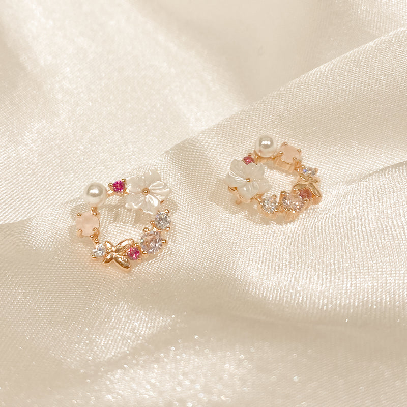Pink Floral Earrings - 18k Rose Gold Vermeil