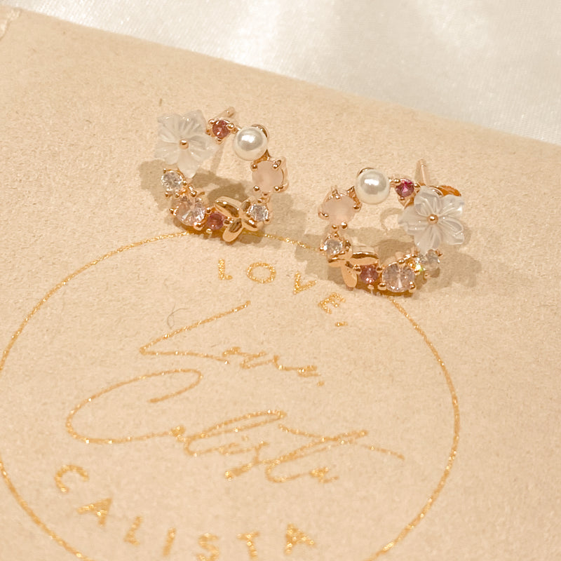 Pink Floral Earrings - 18k Rose Gold Vermeil