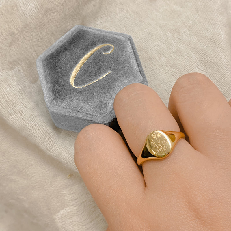 Flower Signet Ring - 18k Gold Filled
