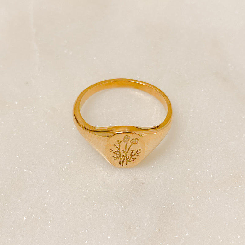 Flower Signet Ring - 18k Gold Filled