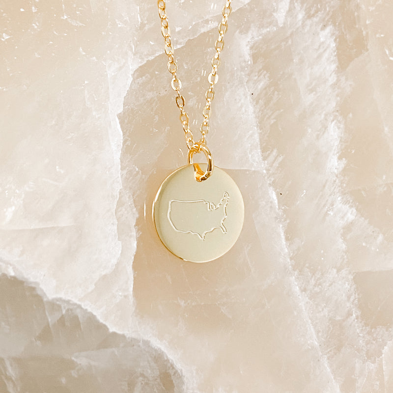 Country Disc Necklace - 18k Gold Filled