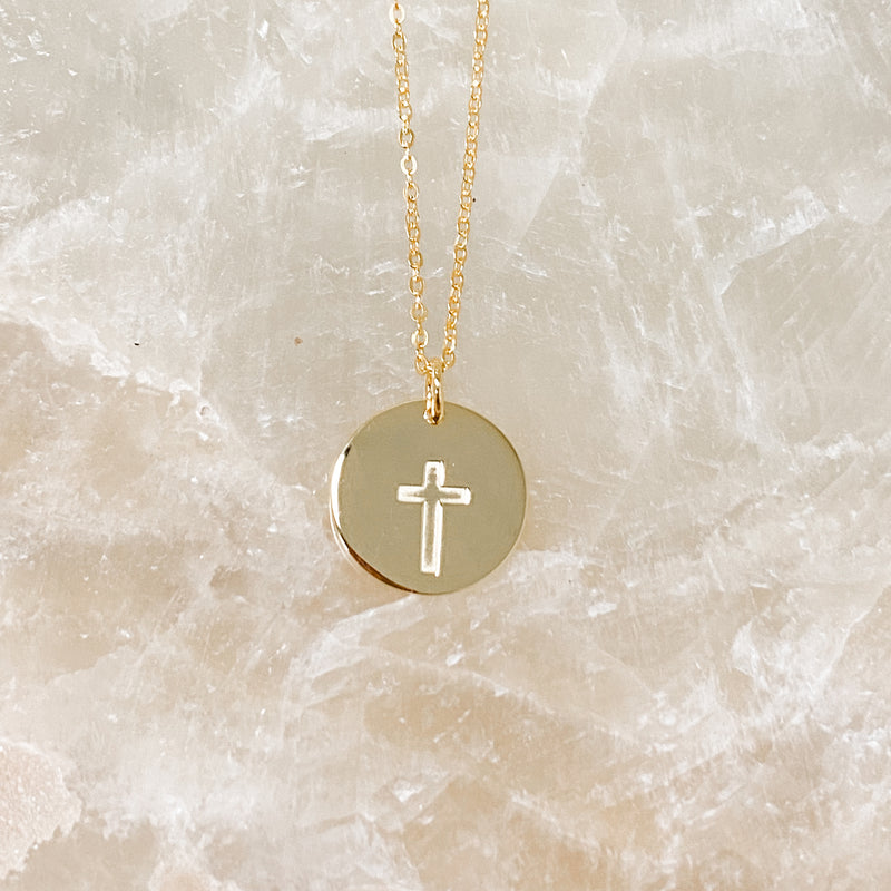 Cross Disc Necklace - 18k Gold Filled