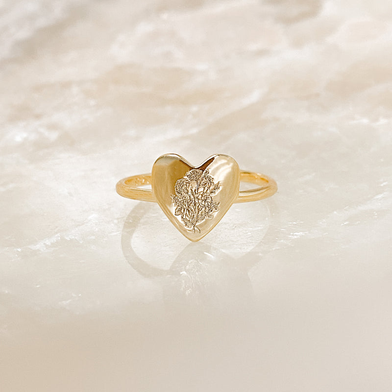 Wildflower Heart Ring - 18k Gold Filled