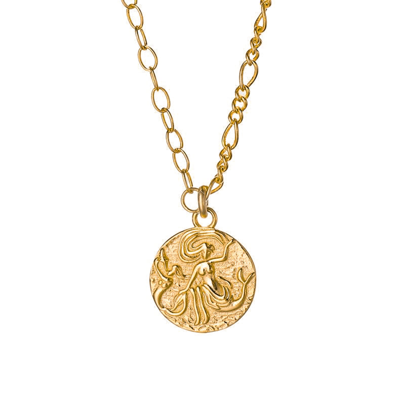 Mermaid Coin Medallion Necklace - 18k Gold Vermeil