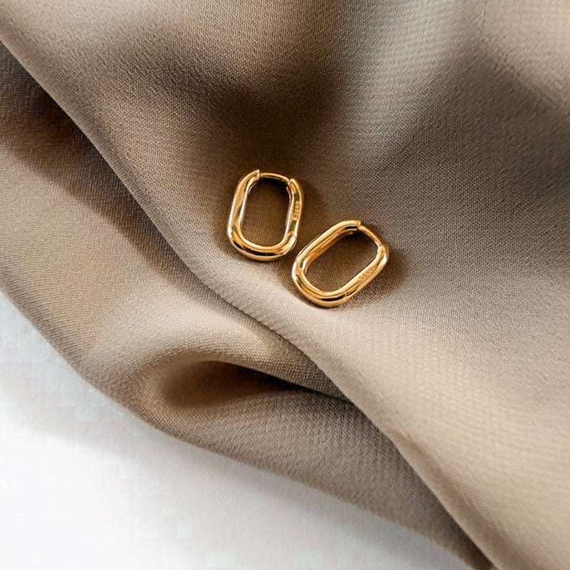 Rounded Rectangle Hoop Earrings - 18k Gold Vermeil