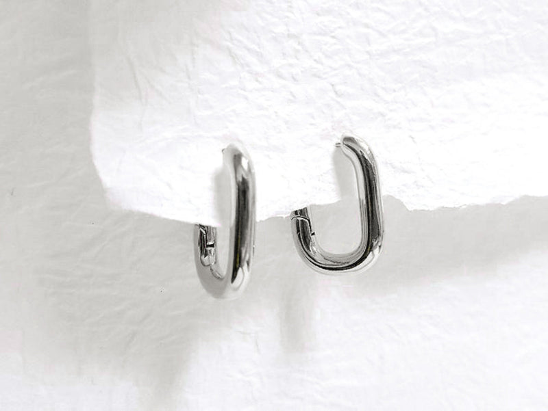Rounded Rectangle Hoop Earrings - Sterling Silver